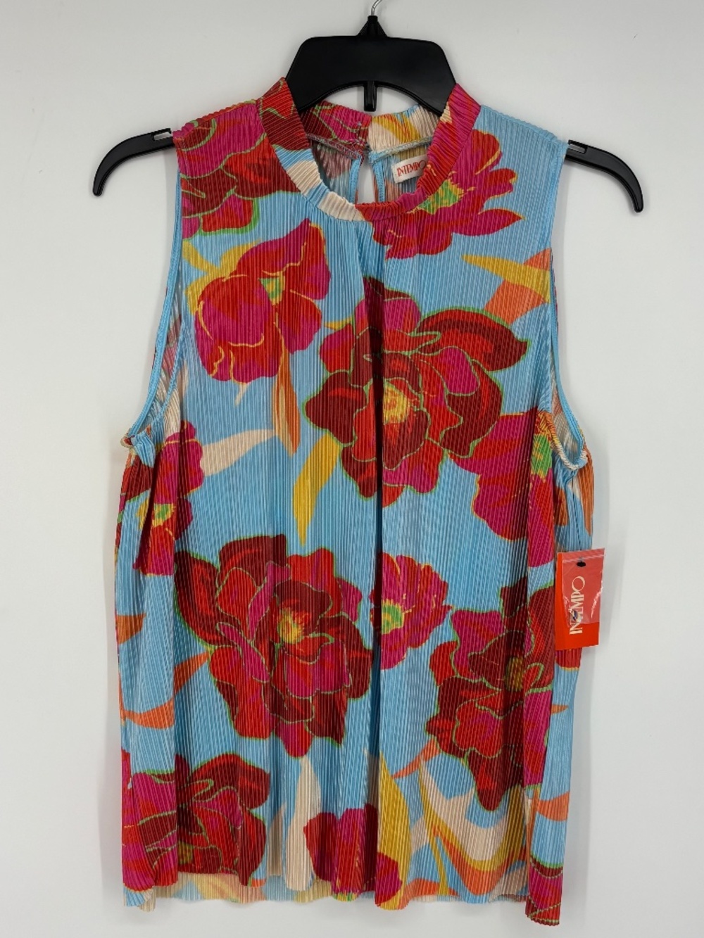 Intempo Womens Medium High Neck Sleeveless Blouse Multi Color Floral Pleated